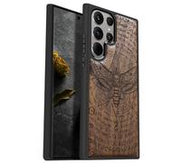 Carveit Wood Case for Galaxy S24 Ultra Case 2024 [Natural Wood & Black Soft TPU] Shockproof Protective Cover Unique Wooden Case Compatible with Samsung S24 Ultra (Death's Head moth-Walnut)