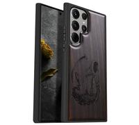 Carveit Wood Case for Galaxy S24 Ultra - Natural Wood & Black Soft TPU - Shockproof Protective Cover - Unique Wooden Case - The Grim Reaper (Blackwood)