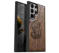 Carveit Wood Case for Galaxy S24 Ultra - Natural Wood & Black Soft TPU - Shockproof Protective Cover - Unique Wooden Case - The Grim Reaper of Carved-Walnut