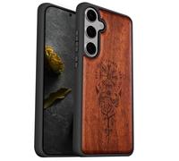 Carveit Wood Case for Galaxy S25 Plus - Natural Wood & Black Soft TPU - Shockproof Protective Cover - Unique Wooden Case - Compatible with S25 Plus - The Guiding Vegvisir-Red Wood