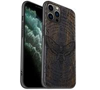 Carveit Wood Case for iPhone 11 Pro Case [Natural Wood & Black Soft TPU] Shockproof Protective Cover Unique Wooden Phone Case Compatible with 11 Pro (Death's Head moth-Blackwood)
