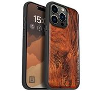 Carveit Wood Case for iPhone 15 Pro Max - Wave Reimagined - Red Wood | Magnetic iPhone 15 Pro Max Case - Compatible with MagSafe Wireless Chargers - Engraved Wood with Soft TPU Shockproof Bumper