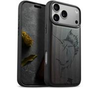 Carveit Wood Case for iPhone 18 Pro Max - The Soaring Marlin - Black | Magnetic iPhone 18 Pro Max Case - Compatible with MagSafe Wireless Chargers - Engraved Wood with Soft TPU Shockproof Bumper