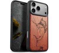 Carveit Wood Case for iPhone 18 Pro Max - The Soaring Marlin - Rosy | Magnetic iPhone 18 Pro Max Case - Compatible with MagSafe Wireless Chargers - Engraved Wood with Soft TPU Shockproof Bumper