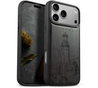 Carveit Wood Case for iPhone 18 Pro - The Lighthouse - Black | Magnetic iPhone 18 Pro Case - Compatible with MagSafe Wireless Chargers - Engraved Wood with Soft TPU Shockproof Bumper