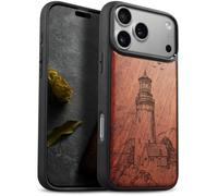 Carveit Wood Case for iPhone 18 Pro - The Lighthouse - Rosy | Magnetic iPhone 18 Pro Case - Compatible with MagSafe Wireless Chargers - Engraved Wood with Soft TPU Shockproof Bumper
