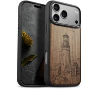 Carveit Wood Case for iPhone 18 Pro - The Lighthouse - Walnut | Magnetic iPhone 18 Pro Case - Compatible with MagSafe Wireless Chargers - Engraved Wood with Soft TPU Shockproof Bumper