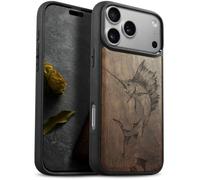 Carveit Wood Case for iPhone 18 Pro - The Soaring Marlin - Walnut | Magnetic iPhone 18 Pro Case - Compatible with MagSafe Wireless Chargers - Engraved Wood with Soft TPU Shockproof Bumper