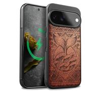 Carveit Wood Case for Pixel 11 Pro, Whale Tail in the Waves, Rosy