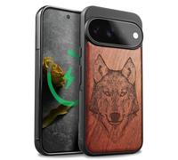Carveit Wood Case for Pixel 11 Pro, Wolf Linework Art, Rosy