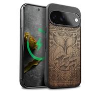 Carveit Wood Case for Pixel 11, Whale Tail in the Waves, Walnut