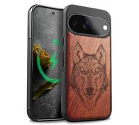 Carveit Wood Case for Pixel 11, Wolf Linework Art, Rosy