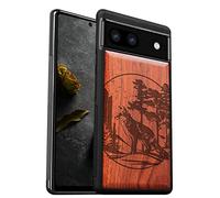 Carveit Wood Case for Pixel 6a Case 2022 [Natural Wood & Black Soft TPU] Shockproof Protective Cover Unique & Classy Wooden Case Compatible with Google Pixel 6a Case (Fox and woods-Red Wood)