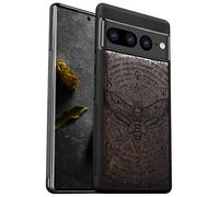 Carveit Wood Case for Pixel 7 Pro Case [Natural Wood & Black Soft TPU] Shockproof Protective Cover Unique Wooden Case Compatible with Google Pixel 7 Pro Case (Death's Head moth-Blackwood)