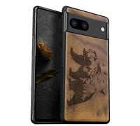 Carveit Wood Case for Pixel 7a Case [Natural Wood & Black Soft TPU] Shockproof Protective Cover Unique & Classy Wooden Phone Case Compatible with Google Pixel 7a Case (Bear and valleys-Walnut)