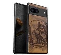 Carveit Wood Case for Pixel 7a Case [Natural Wood & Black Soft TPU] Shockproof Protective Cover Unique & Classy Wooden Phone Case Compatible with Google Pixel 7a Case (Fox and woods-Walnut)