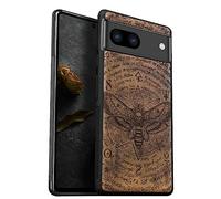 Carveit Wood Case for Pixel 8 Case [Natural Wood & Black Soft TPU] Shockproof Protective Cover Unique Wooden Case Compatible with Google Pixel 8 Case (Death's Head moth-Walnut)