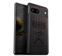 Carveit Wood Case for Pixel 8 Case [Natural Wood & Black Soft TPU] Shockproof Protective Unique Wooden Cover Compatible with Google Pixel 8 (Outlaw Skull Wanted-Blackwood)
