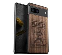 Carveit Wood Case for Pixel 8 Case [Natural Wood & Black Soft TPU] Shockproof Protective Unique Wooden Cover Compatible with Google Pixel 8 (Outlaw Skull Wanted-Walnut)