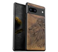 Carveit Wood Case for Pixel 8 - Natural Wood & Black Soft TPU - Shockproof Protective Cover - Unique Wooden Case - Compatible with Google Pixel 8 - Ornate Lion's Head - Walnut