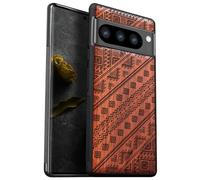 Carveit Wood Case for Pixel 8 Pro Case [Natural Wood & Black Soft TPU] Shockproof Protective Cover Unique Wooden Case Compatible with Google Pixel 8 Pro Case (Aztec Geometric Harmony-Red Wood)