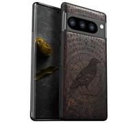 Carveit Wood Case for Pixel 8 Pro - Natural Wood & Black Soft TPU Shockproof Protective Cover - The Haloed Crow-Blackwood