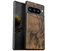 Carveit Wood Case for Pixel 8 Pro - Natural Wood & Black Soft TPU - Shockproof Protective Cover - Unique Wooden Case - Compatible with Google Pixel 8 Pro - Sea Wave-Walnut