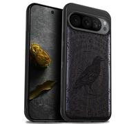 Carveit Wood Case for Pixel 9 Pro - Natural Wood & Black Soft TPU Shockproof Protective Cover - The Haloed Crow-Blackwood