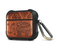 Carveit Wooden Case for AirPods 3 Case (2021, 3rd Generation), Wood Artisan Engraved & TPU Shockproof Cover, Titanium Quick Released Clasp (Vintage Indian Lotus and Ethnic Elephant) Rosy