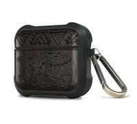 Carveit Wooden Case for AirPods 3 Case (2021, 3rd Generation), Wood Artisan Engraved & TPU Shockproof Cover, Titanium Quick Released Clasp (Vintage Indian Lotus and Ethnic Elephant) Blackwood