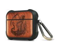 Carveit Wooden Case for AirPods 3 Case (2021, 3rd Generation), Wood Artisan Engraved & TPU Shockproof Cover, Titanium Quick Released Clasp (The Grim Reaper) Rosy