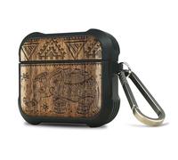 Carveit Wooden Case for AirPods 3 Case (2021, 3rd Generation), Wood Artisan Engraved & TPU Shockproof Cover, Titanium Quick Released Clasp (Vintage Indian Lotus and Ethnic Elephant) Walnut
