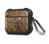 Carveit Wooden Case for AirPods 4 (2024) 4th Generation, Wood Artistic Engraved & Handmade Shell Inlay, TPU Shockproof Cover, Titanium Quick Released Clasp (Grim Reaper) Walnut