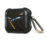 Carveit Wooden Case for AirPods 4 (2024) 4th Generation, Wood Artistic Engraved & Handmade Shell Inlay, TPU Shockproof Cover, Titanium Quick Released Clasp (Grim Reaper) Blackwood