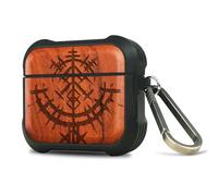 Carveit Wooden Case for AirPods 4 Case (2024) (USB-C) 4th Generation, Wood Artisan Engraved & TPU Shockproof Cover, Titanium Quick Released Clasp (Viking Symbols) Rosy