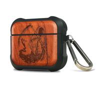 Carveit Wooden Case for AirPods 4 Case (2024) (USB-C) 4th Generation, Wood Artisan Engraved & TPU Shockproof Cover, Titanium Quick Released Clasp (The Grim Reaper) Rosy