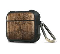Carveit Wooden Case for AirPods 4 Case (2024) (USB-C) 4th Generation, Wood Artisan Engraved & TPU Shockproof Cover, Titanium Quick Released Clasp (The Yin Yang Tree) Walnut