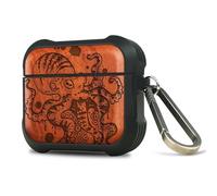 Carveit Wooden Case for AirPods 4 Case (2024) (USB-C) 4th Generation, Wood Artisan Engraved & TPU Shockproof Cover, Titanium Quick Released Clasp (Inked Octopus Art) Rosy