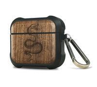 Carveit Wooden Case for AirPods 4 Case (2024) (USB-C) 4th Generation, Wood Artisan Engraved & TPU Shockproof Cover, Titanium Quick Released Clasp (Viper's Coil) Walnut