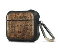 Carveit Wooden Case for AirPods 4 Case (2024) (USB-C) 4th Generation, Wood Artisan Engraved & TPU Shockproof Cover, Titanium Quick Released Clasp (Medusa Enigma) Walnut