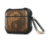 Carveit Wooden Case for AirPods 4 Case (2024) (USB-C) 4th Generation, Wood Artisan Engraved & TPU Shockproof Cover, Titanium Quick Released Clasp (Yin-Yang Mandala) Walnut