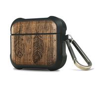 Carveit Wooden Case for AirPods 4 Case (2024) (USB-C) 4th Generation, Wood Artisan Engraved & TPU Shockproof Cover, Titanium Quick Released Clasp (Feathered Tapestry) Walnut