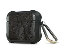 Carveit Wooden Case for AirPods 4 Case (2024) (USB-C) 4th Generation, Wood Artisan Engraved & TPU Shockproof Cover, Titanium Quick Released Clasp (Indian Lotus Elephant) Blackwood