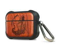 Carveit Wooden Case for AirPods Pro 2nd/1st Gen Case, Wood Artisan Engraved & TPU Shockproof Cover, Titanium Quick Released Clasp, Wireless Chargers Compatible (The Grim Reaper) Rosy
