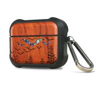 Carveit Wooden Case for AirPods Pro 2nd/1st Gen Case, Wood Artistic Engraved & Handmade Shell Inlay, TPU Shockproof Cover, Titanium Quick Released Clasp (Bats Over the Forest) Rosy