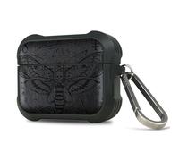 Carveit Wooden Case for AirPods Pro 3 Case (2025), Wood Artisan Engraved & TPU Shockproof Cover, Titanium Quick Released Clasp, Wireless Chargers Compatible (Death's Head moth) Blackwood