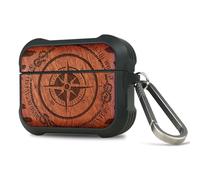 Carveit Wooden Case for AirPods Pro 3 Case (2025), Wood Artisan Engraved & TPU Shockproof Cover, Titanium Quick Released Clasp, Wireless Chargers Compatible (Voyager's Crest) Rosy