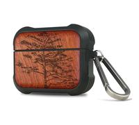 Carveit Wooden Case for AirPods Pro 3 Case (2025), Wood Artisan Engraved & TPU Shockproof Cover, Titanium Quick Released Clasp, Wireless Chargers Compatible (Vintage Pine Tree Sketch) Rosy