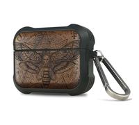 Carveit Wooden Case for AirPods Pro 3 Case (2025), Wood Artisan Engraved & TPU Shockproof Cover, Titanium Quick Released Clasp, Wireless Chargers Compatible (Death's Head moth) Walnut