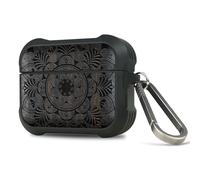 Carveit Wooden Case for AirPods Pro 3 Case (2025), Wood Artisan Engraved & TPU Shockproof Cover, Titanium Quick Released Clasp, Wireless Chargers Compatible (Mandala Flower Design) Blackwood